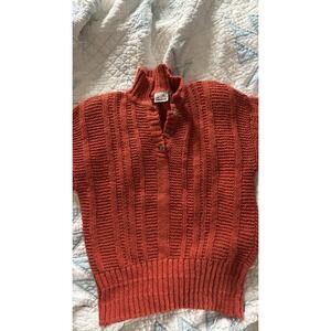 Vintage 1980s Knit Liz Claiborne Orange Cotton Collar Button Sweater. Retro